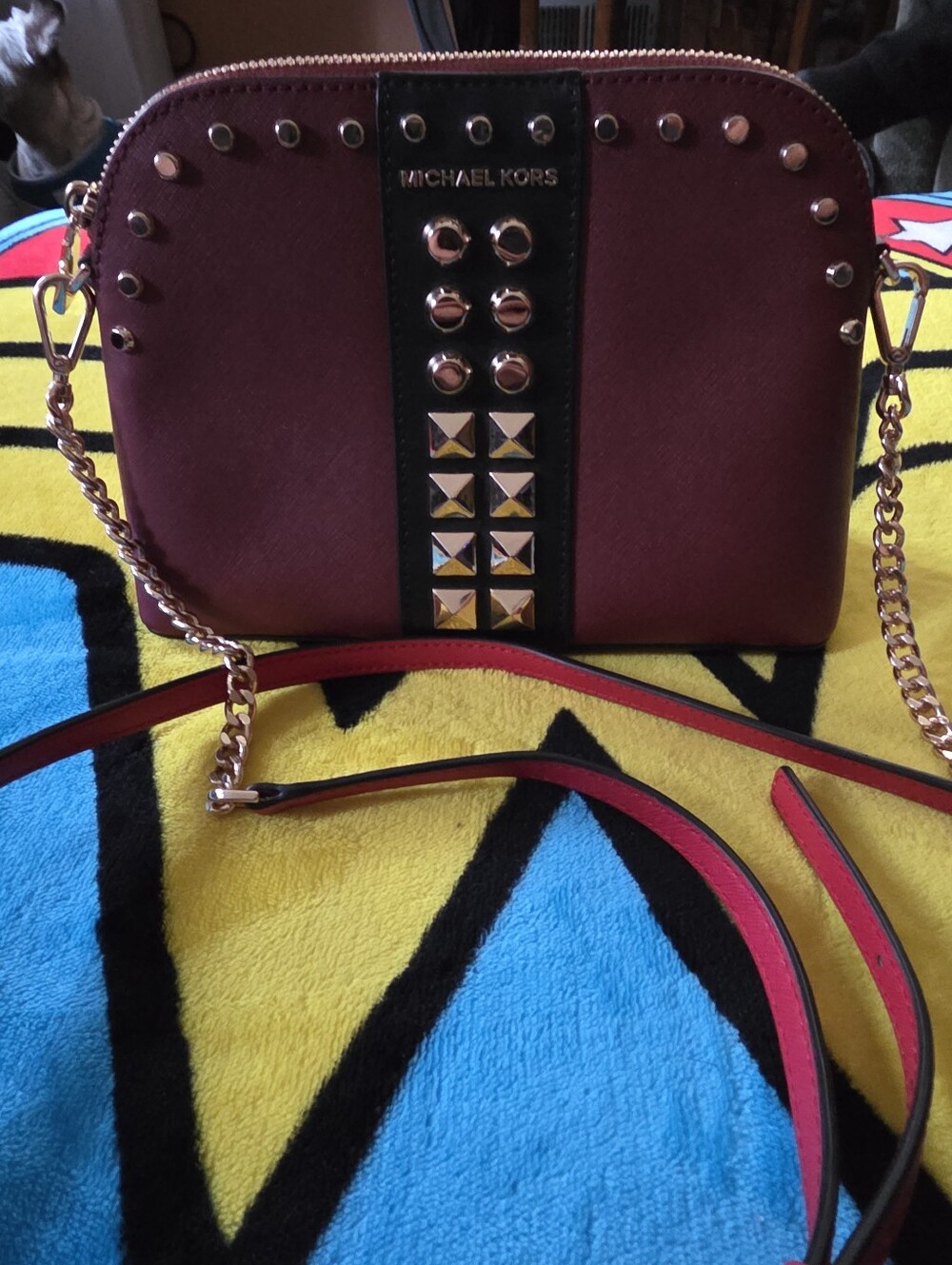 Michael Kors Wine Leather Crossbody Bag with Gold Hardware